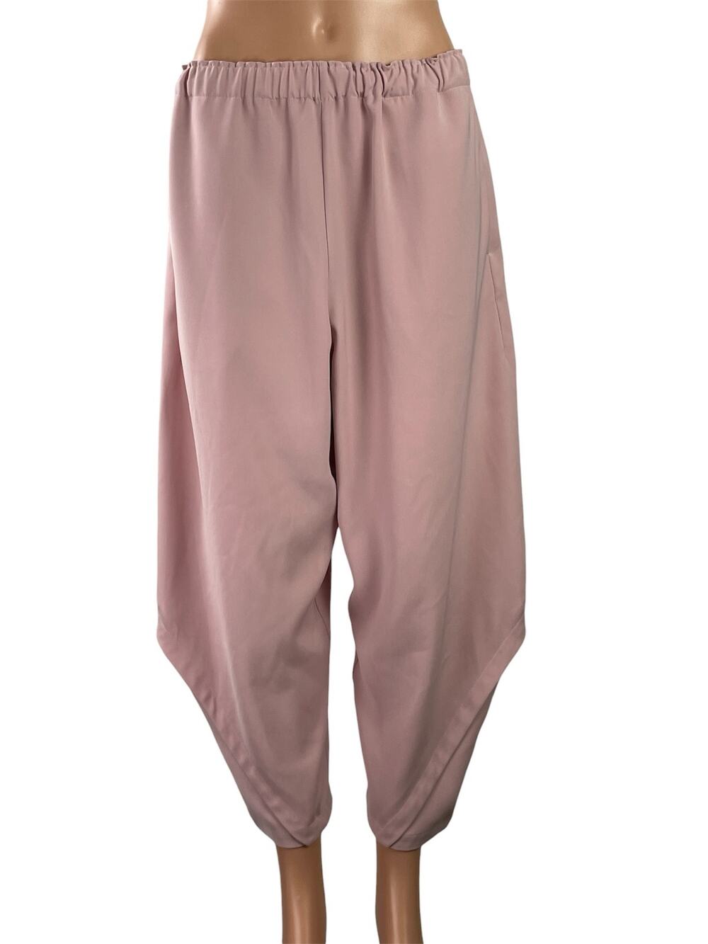 Roucha Pink Elastic Waist Tapered Wide Leg Baggy Drop-crotch Trousers Pants Sz M
